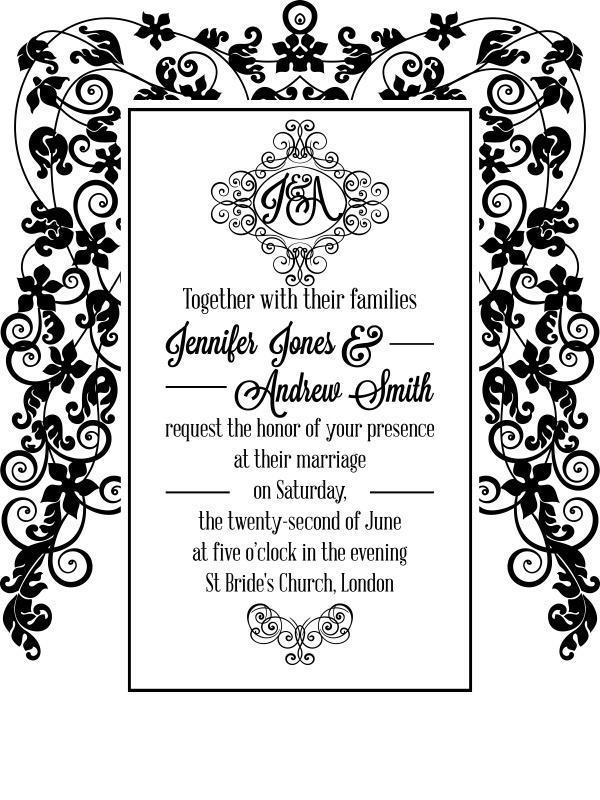 Vintage vector invitation card with black and white lacy design for wedding ((eps (50 files)