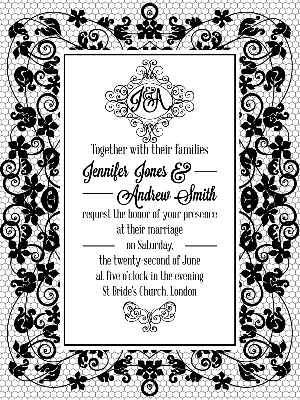 Vintage vector invitation card with black and white lacy design for wedding ((eps (50 files)