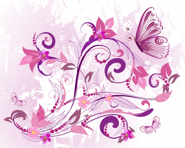 Abstract cute pink floral background with flowers and leaves ((eps (49 files)
