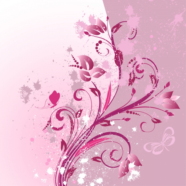 Abstract cute pink floral background with flowers and leaves ((eps (49 files)