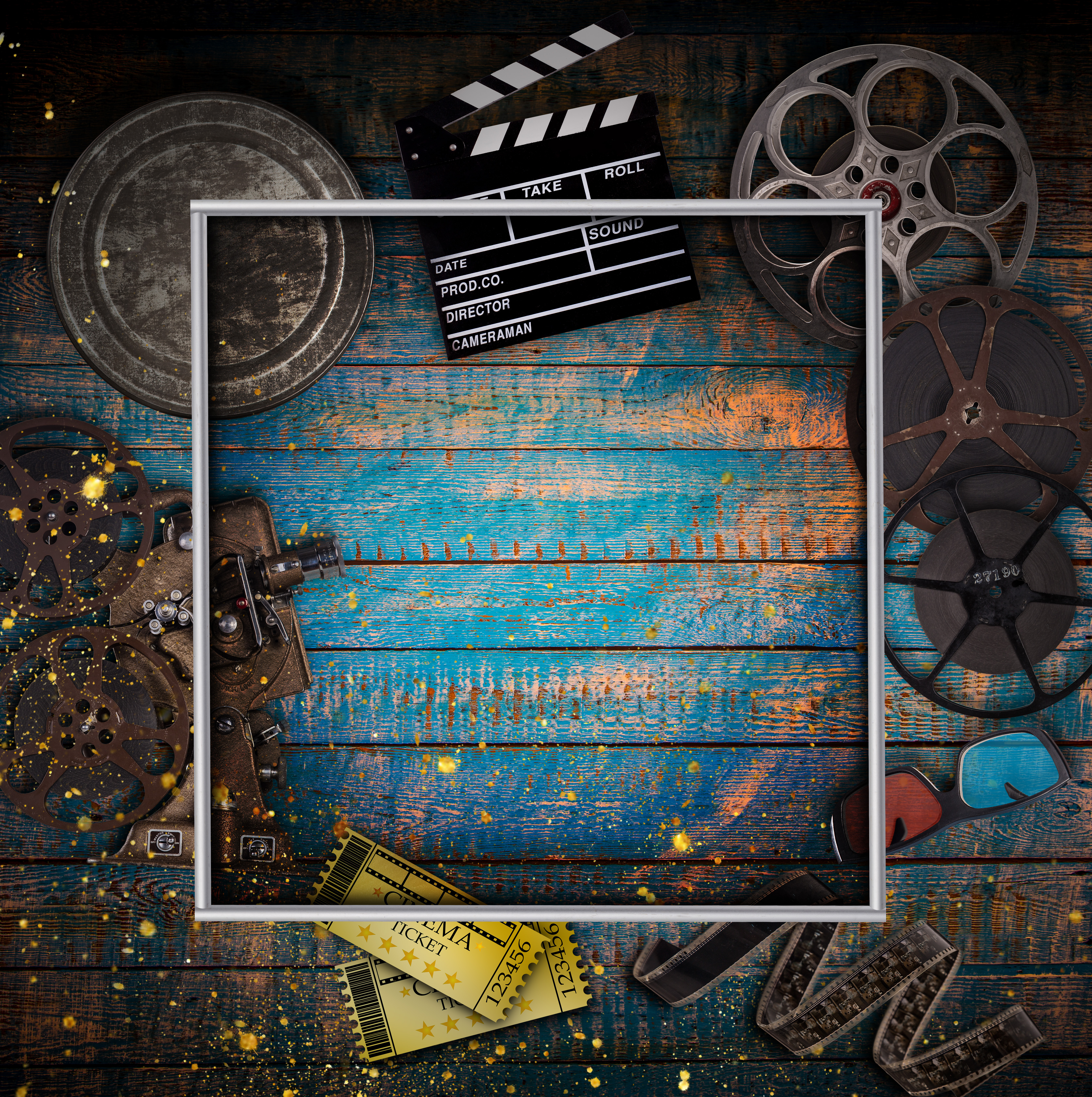 Cinema concept of vintage film reels, clapperboard and other tools (18  files) » Векторные клипарты, текстурные фоны, бекграунды, AI, EPS, SVG