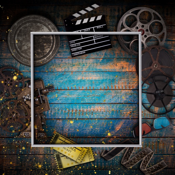 Cinema concept of vintage film reels, clapperboard and other tools ((eps (18 files)