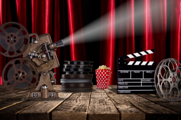 Cinema concept of vintage film reels, clapperboard and other tools ((eps (18 files)