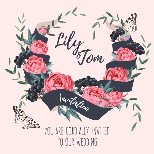 Floral frame for romantic wedding invitation with save date ((eps (50 files)