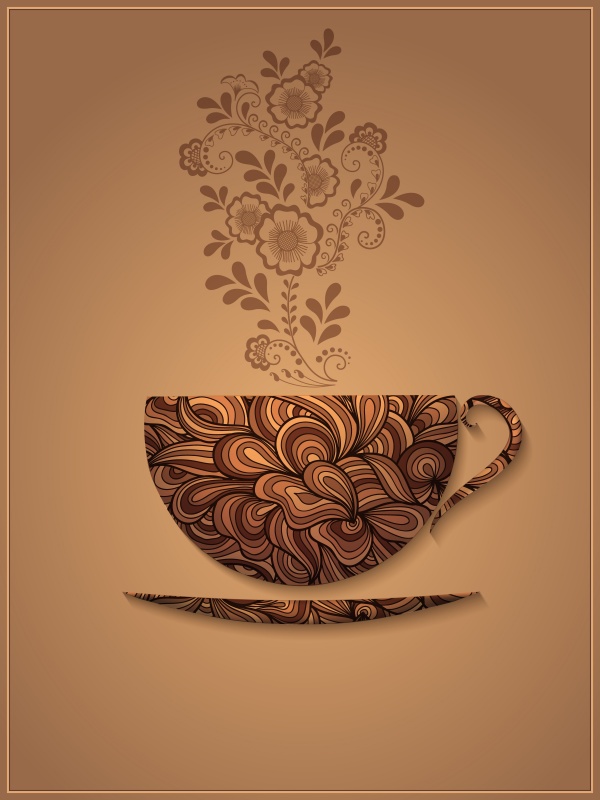 Vector coffee background with floral pattern elements ((eps (24 files)