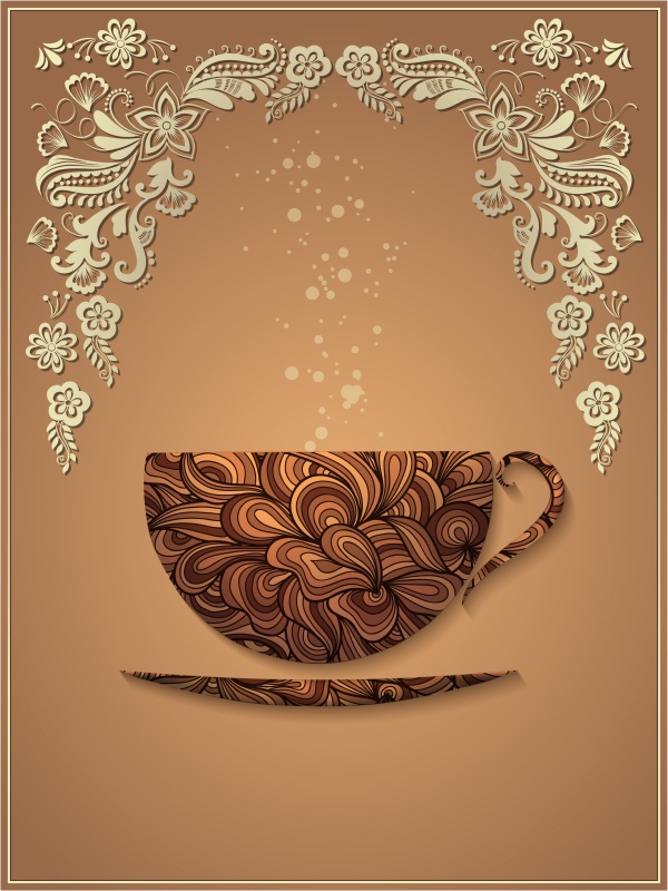 Vector coffee background with floral pattern elements ((eps (24 files)