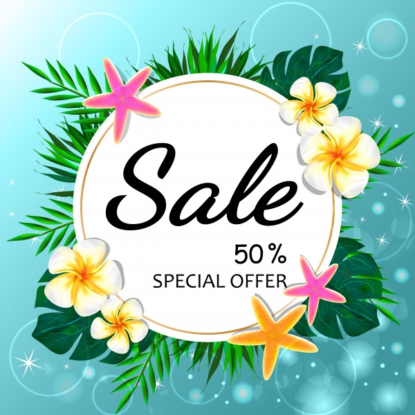 Vector sale concept, summer background with tropical flowers ((eps (20 files)
