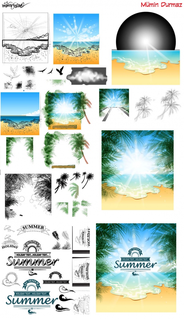 Vector tropical holiday sketch ((eps (45 files)