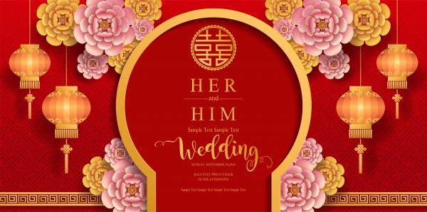 Chinese wedding with flowers vector background ((eps (16 files)