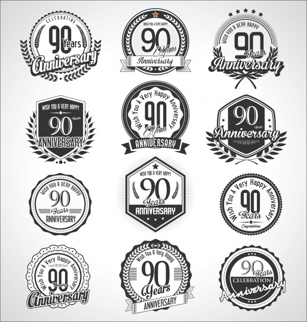 Retro vintage anniversary badges and labels vector collection ((eps (36 files)