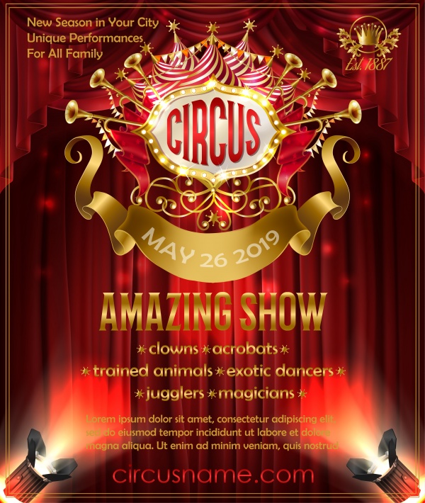 Vector advertising poster for circus amazing show, invitation to cirque performance ((ai (14 files)
