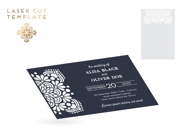 Vector wedding card laser cut template, decorative elements hand drawn background ((eps (24 files)
