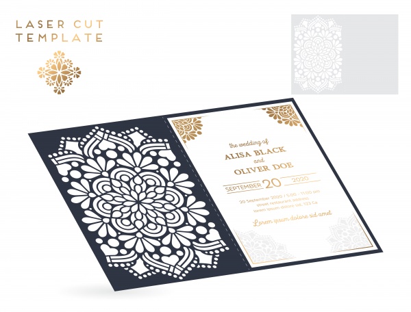 Vector wedding card laser cut template, decorative elements hand drawn background ((eps (24 files)