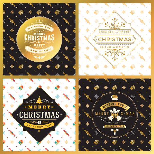 Vintage Christmas greeting cards, vector design on seamless background ((eps (36 files)