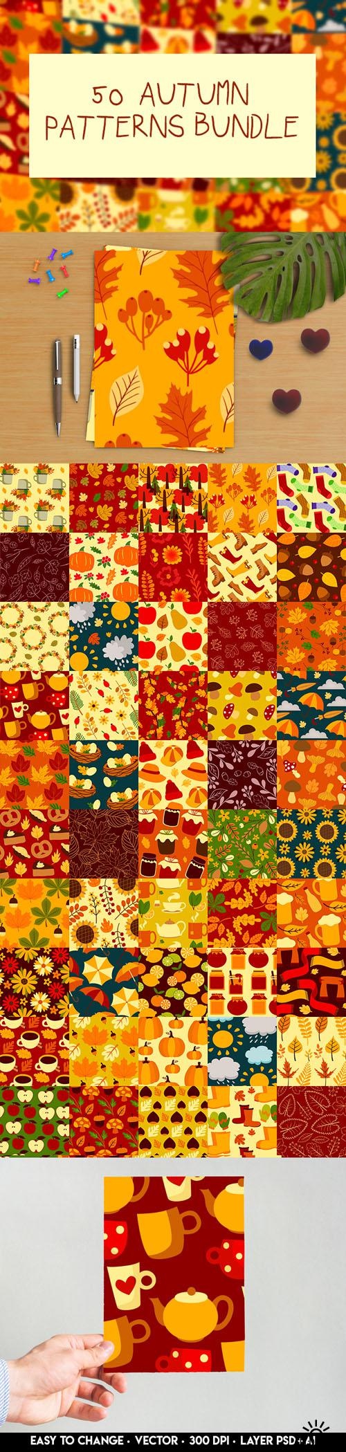 50 Autumn Patterns Bundle ((ai (4 files)