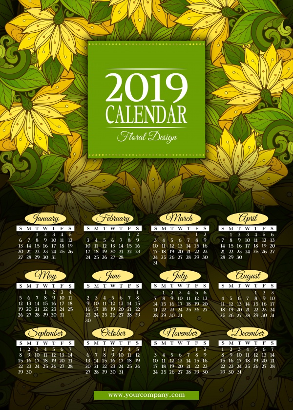 Calendar 2019 year template creative vector design ((eps (8 files)