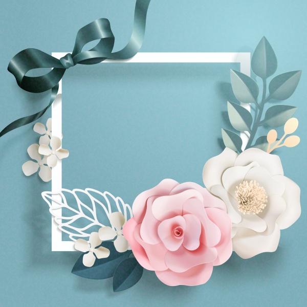 Romantic floral paper art frame vector illustration ((eps (20 files)