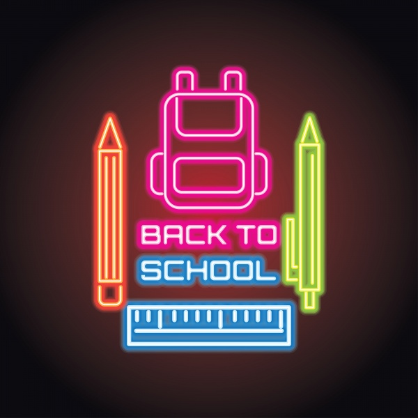 Векторные неоновые школьные фоны.  Vector neon school backgrounds ((eps (21 files)