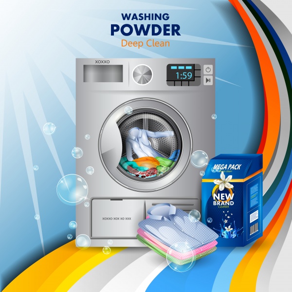 Advertisement banner powder laundry detergent for clean and fresh cloth vector illustration ((eps (18 files)
