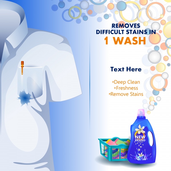 Advertisement banner powder laundry detergent for clean and fresh cloth vector illustration ((eps (18 files)