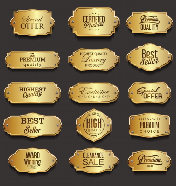 Labels badges frames and ribbons vector collection, bitcoin gold labels ((eps (18 files)