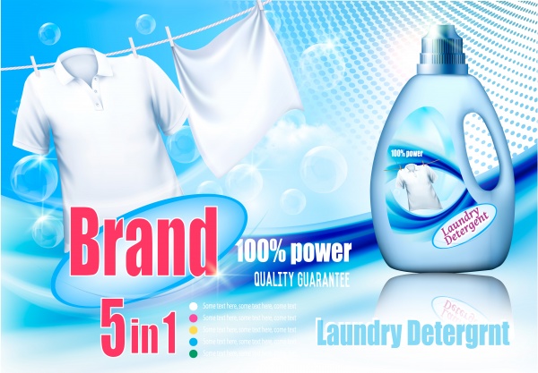 Laundry detergent package design, vector set of container bottles with label and bags ((eps (12 files)
