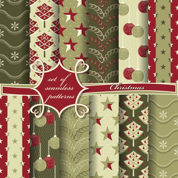 Set of vector seamless Christmas patterns (18 files)