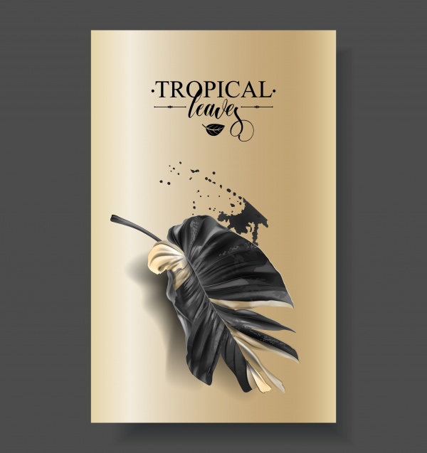 Vector banner with tropical leaves and gold splashes, design for cosmetics, spa, perfume (18 files)