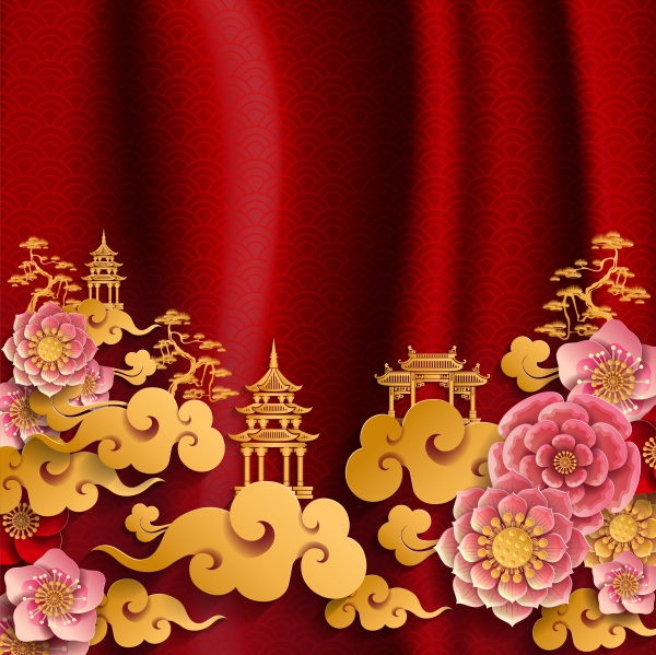 Vector chinese background with decorative floral pattern ((eps (18 files)