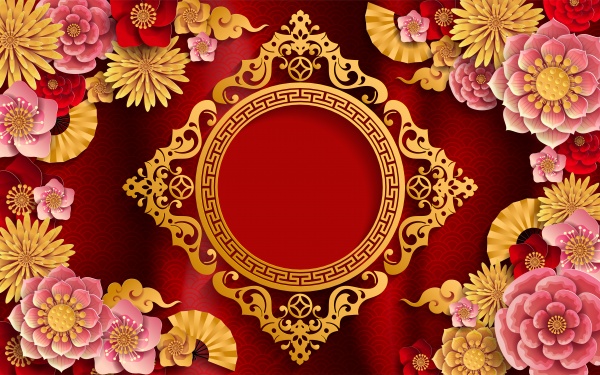 Vector chinese background with decorative floral pattern ((eps (18 files)