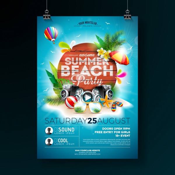 Vector summer beach party flyer design template ((eps (18 files)