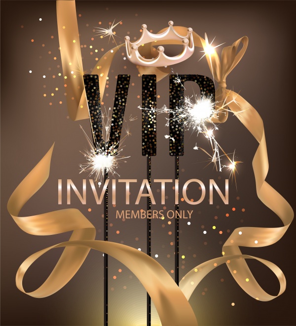 VIP party vector banner with gold bent ribbons, confetti and sparkler letters ((eps (18 files)