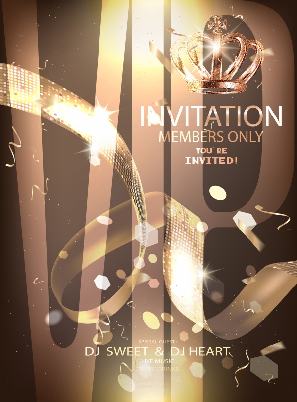 VIP party vector banner with gold bent ribbons, confetti and sparkler letters ((eps (18 files)