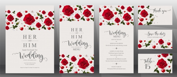Wedding cards with beautiful roses vector illustration ((eps (14 files)
