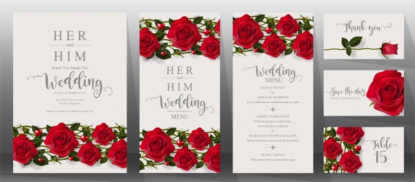 Wedding cards with beautiful roses vector illustration ((eps (14 files)