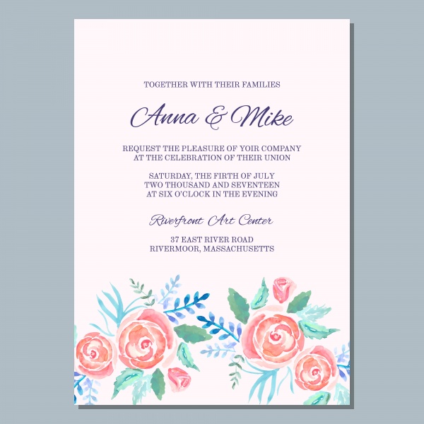 Wedding invitation template with watercolor roses, watercolor gentle background for invitations and greeting cards ((eps (18 files)