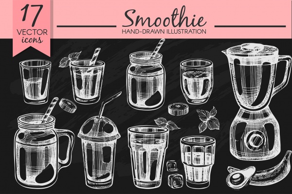 Smoothies - hand drawn illustrations ((eps (23 files)