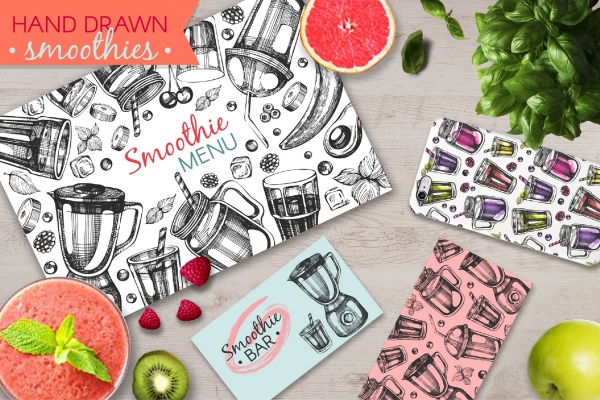 Smoothies - hand drawn illustrations ((eps (23 files)