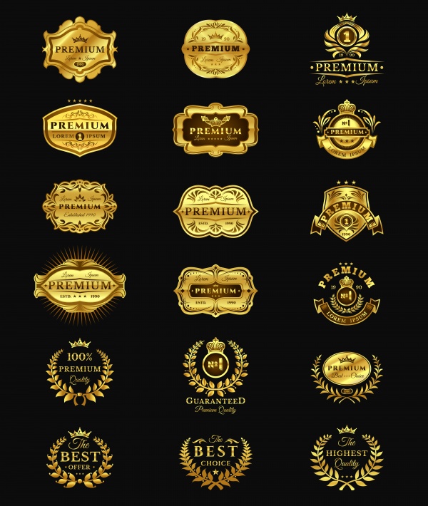 Vector golden royal stickers with crowns, elegant monogram and labels ((eps (10 files)