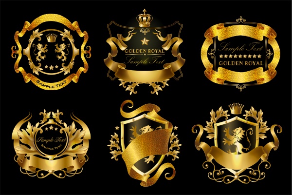 Vector golden royal stickers with crowns, elegant monogram and labels ((eps (10 files)
