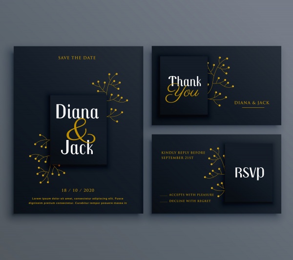Wedding vector invitation suite set with flower decoration ((eps (20 files)