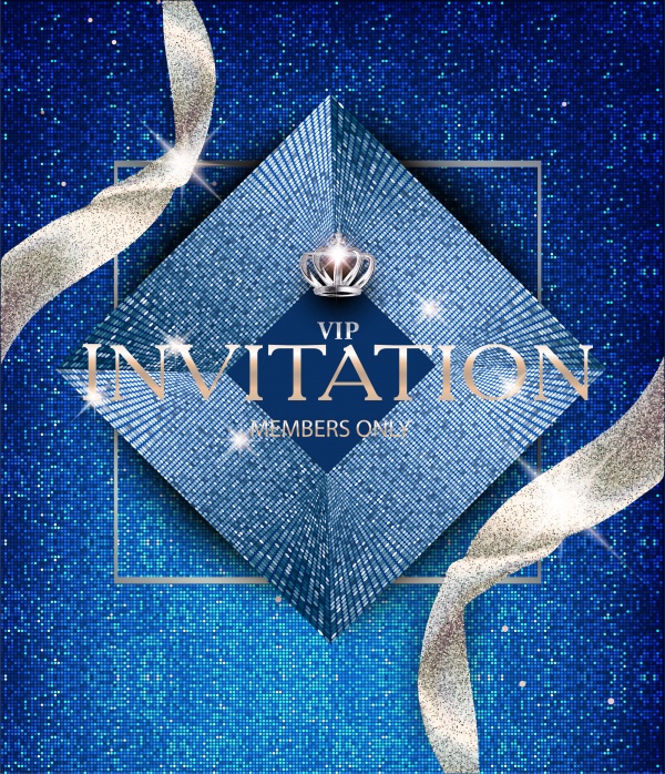 Elegant invitation vector card with sparkling ribbons and vintage design elements ((eps (30 files)