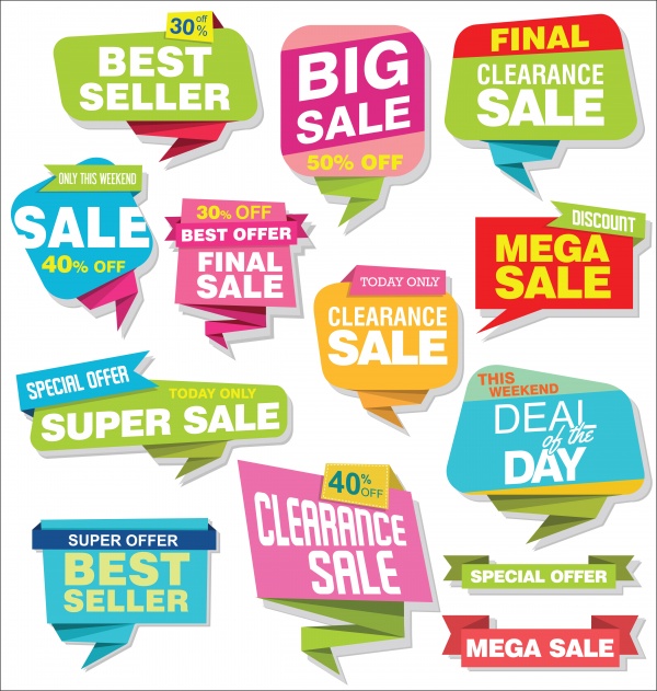 Modern origami sale stickers and tags colorful vector collection ((ai (50 files)