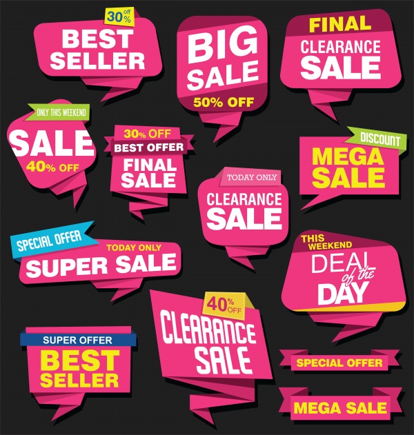 Modern origami sale stickers and tags colorful vector collection ((ai (50 files)