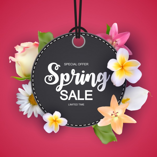 Spring sale vector background with colorful flower elements ((eps (28 files)