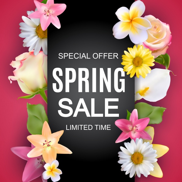 Spring sale vector background with colorful flower elements ((eps (28 files)