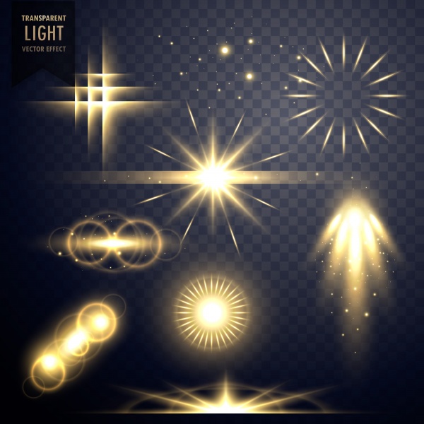 Vector collection of transparent lens flares light effect with twinkle stars ((eps - 2 (16 files)