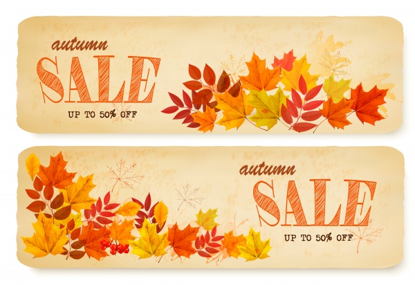 Autumn vector background with fruit and leaves, autumn sale banners ((eps - 2 (18 files)