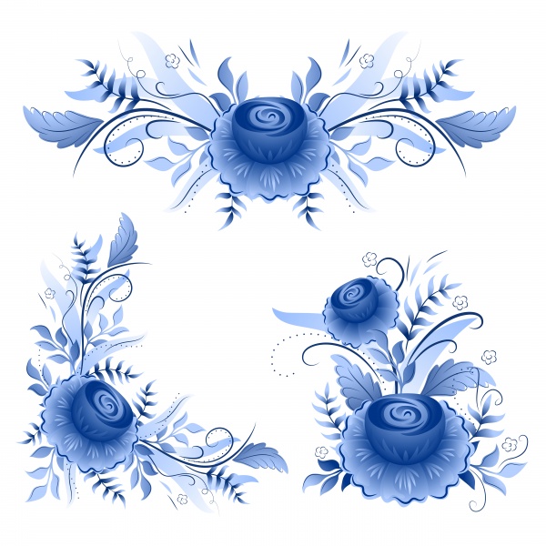 Classic russian gzhel vector ornament motif ((eps - 2 (20 files)