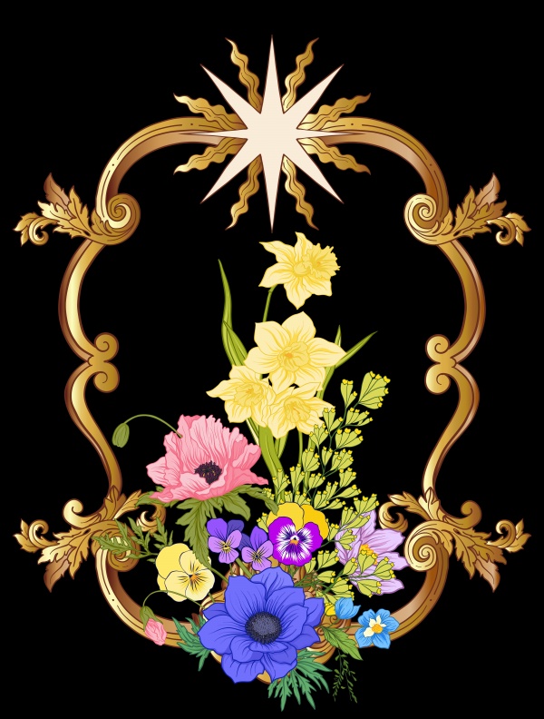 Gold vintage vector frame with flowers, poppy, daffodil, anemone ((eps (20 files)